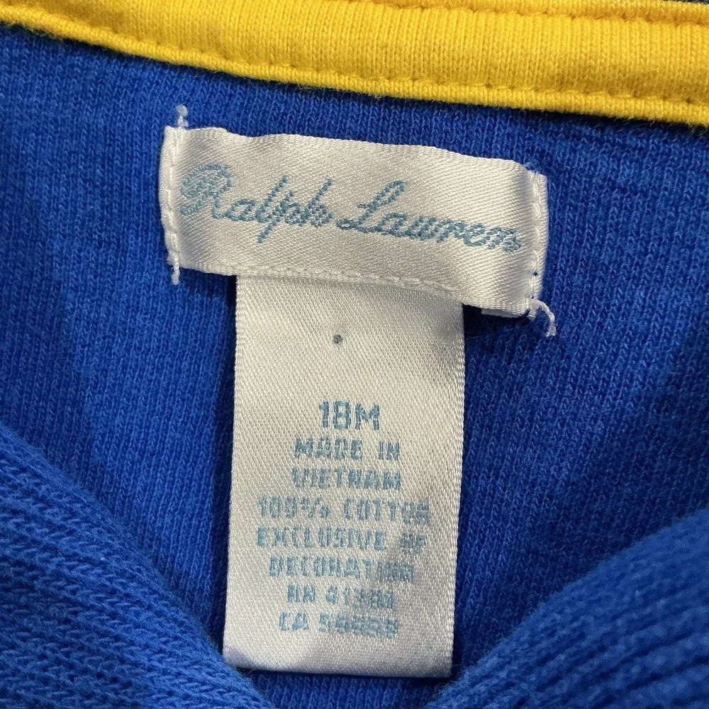 Ralph Lauren Baby Boys Cotton Shawl Collar Sweater Size 18M Blue‎ Yellow Pony